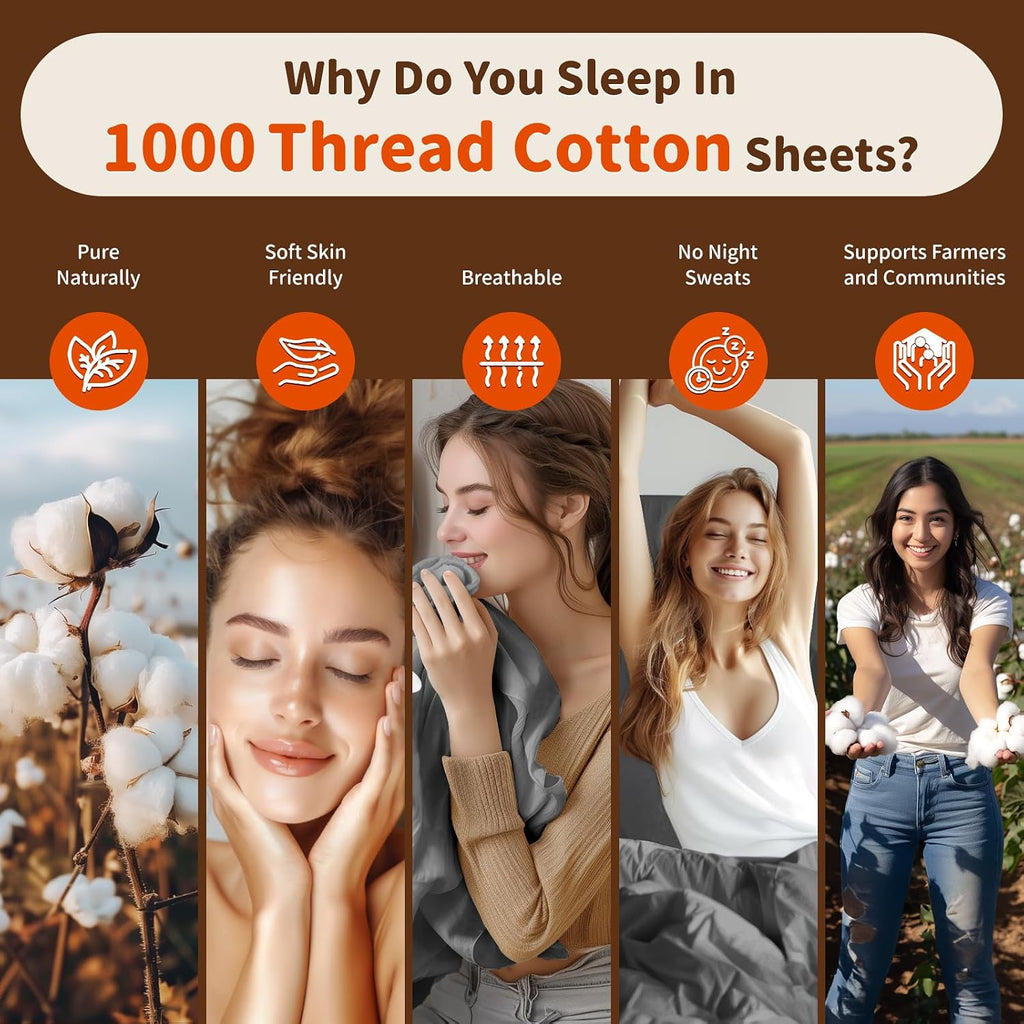LBRO2M 1000 Thread Count 100% Egyptian Cotton Sheets Set 6 Piece Sets King Bed Sheet Deep Pocket Sheet Set 16' Soft Comfortable All Season (King, Dark Gray)