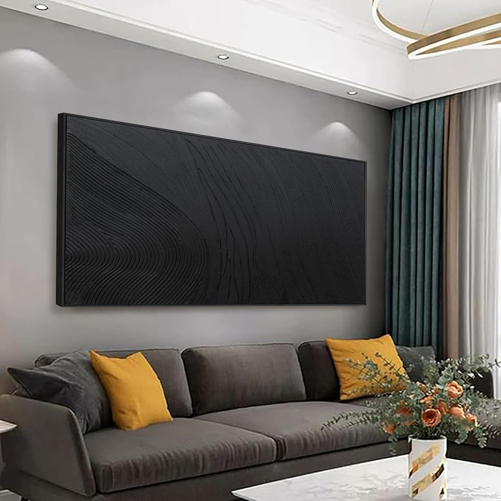 Framed Abstract Wall Art For Living Room Wall Decor Artwork 48' W X 24' H Black Hand Painted Line Texture Canvas In Large Abstract Artwork For Living Room Bedroom Office Modern Glam Decor Ready To Hang