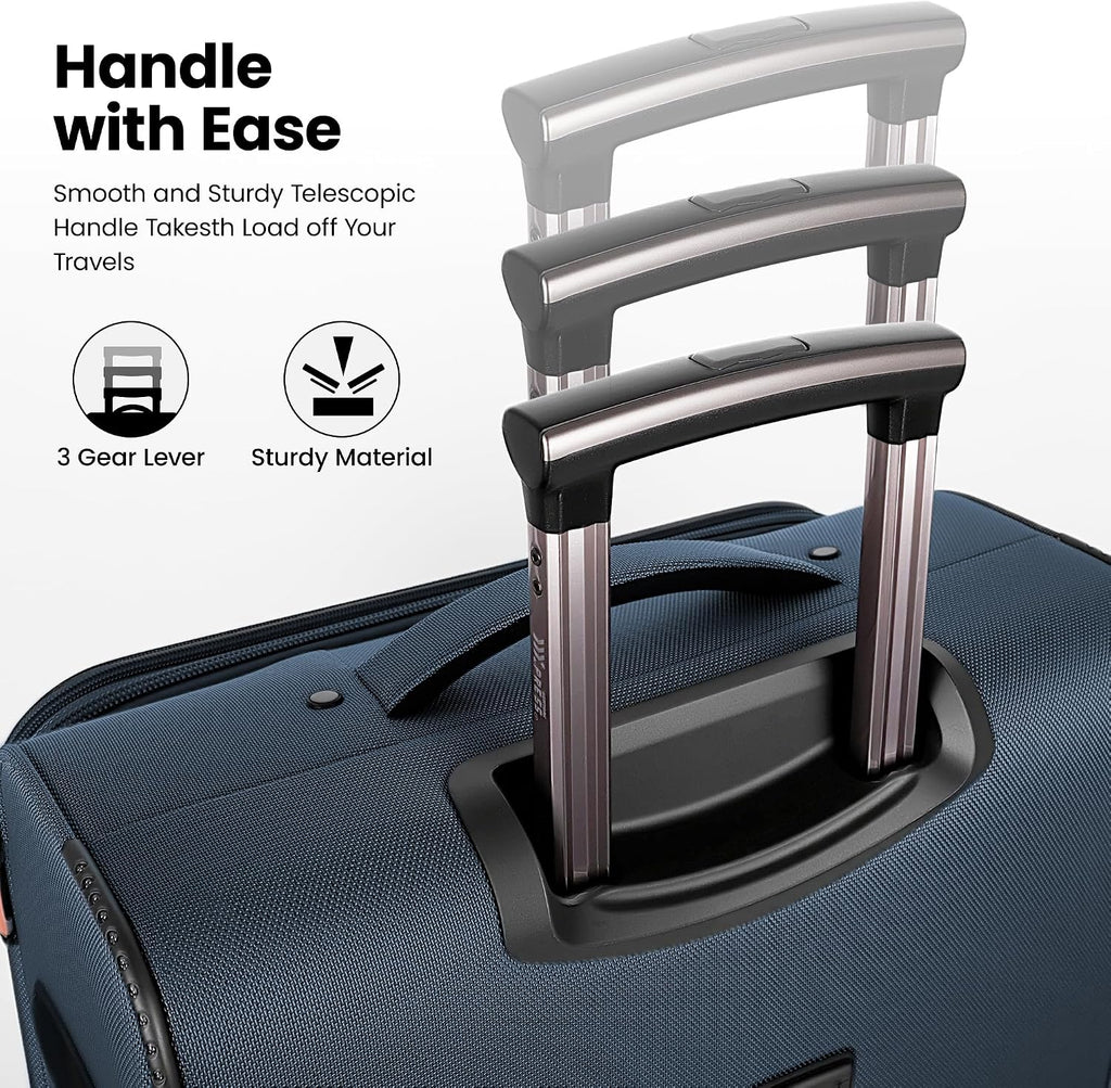 3-Piece Luggage Set (20/26/30 Inch)-Expandable 20% Luggage Set with Front Open Pocket,Lightweight Durable Soft Suitcase Sets w/Double Spinner Wheels &TSA LOCK,Navy