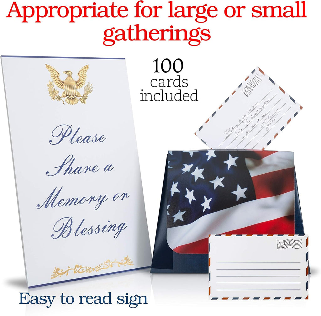 American Made Memory Cards for Military Funerals- Patriotic Note Card Set for Sharing Memories at Celebration of Life & Memorial Services (100 pack)
