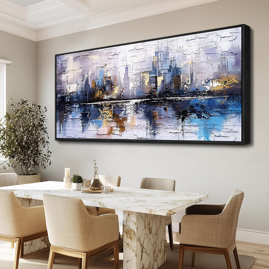 KELIYUAN Abstraction City Landscape Paintings Room Dining Room Canvas Wall Art For Living Room Bedroom Wall Decor Modern Home Decoration Office Pictures Hallway Mural Decoration 32'X72' Black Frame