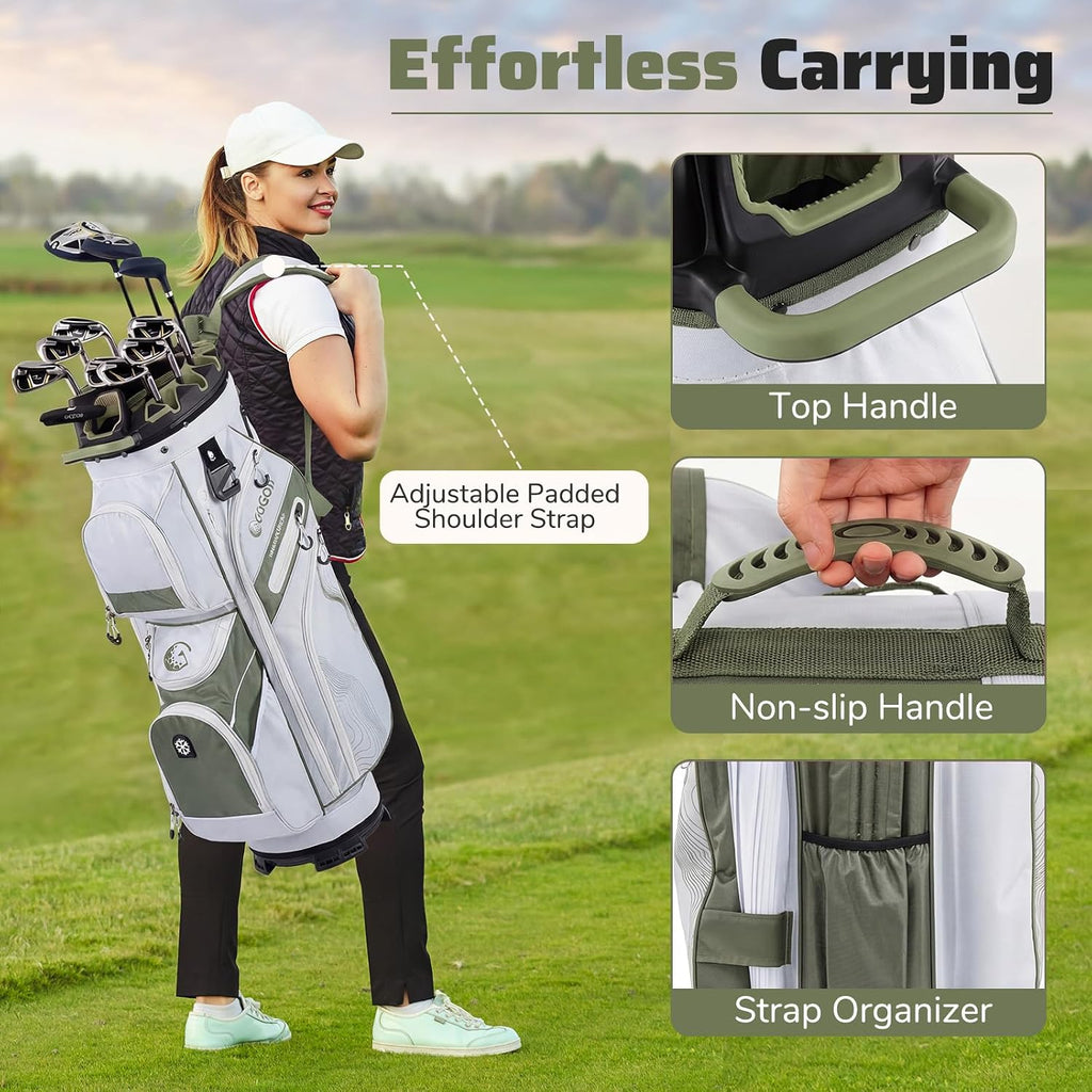 Goplus Lightweight Golf Cart Bag, Molded Lock Top Golf Club Bag w/14-Way Full Length Organizer Dividers, 11 Pockets, Cooler Bag, Straps, Umbrella Holder & Rain Hood for Men Women
