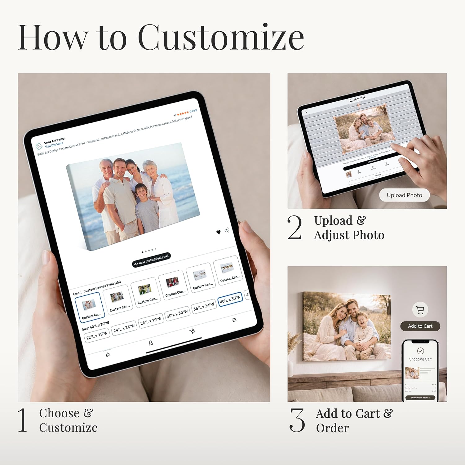 Smile Art Design Custom Canvas Print – Personalized Photo Wall Art, Made to Order in USA, Premium Canvas, Gallery Wrapped