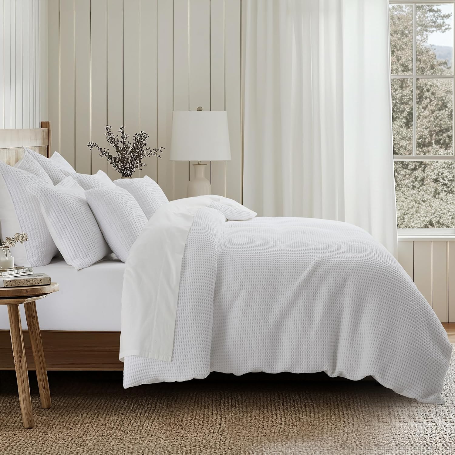 Levtex Home Mills Waffle King Duvet Cover Set (106x94in) with 2 Pillow Shams (36x20in) - Bright White - Cotton King Size Duvet Cover Set - Soft, Pre-Washed