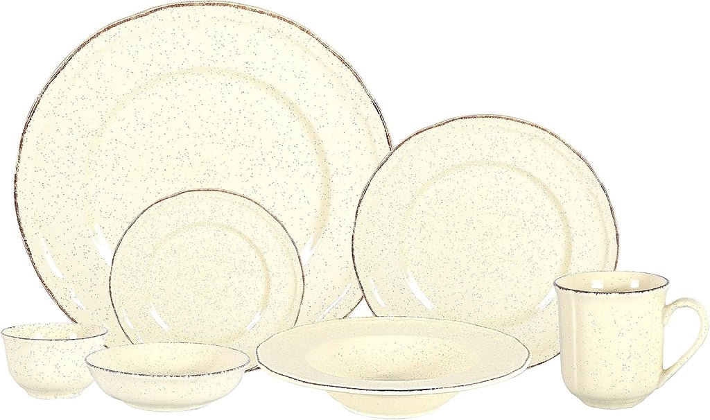 56pc Dinnerware Set, Plate and Bowl Set, Stoneware Dishes Set for 8, Microwave and Dishwahser Safe, Scratch Resistant, French Countryside Speckled Antique Cream