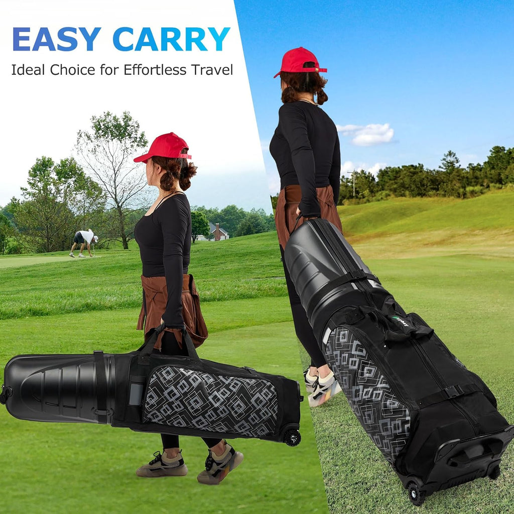 Golf Travel Bags for Airlines with Reinforced Wheels, Hard Case Top and 1680D Heavy Duty Oxford Protect Golf Clubs, Lightweight and Easy to Use
