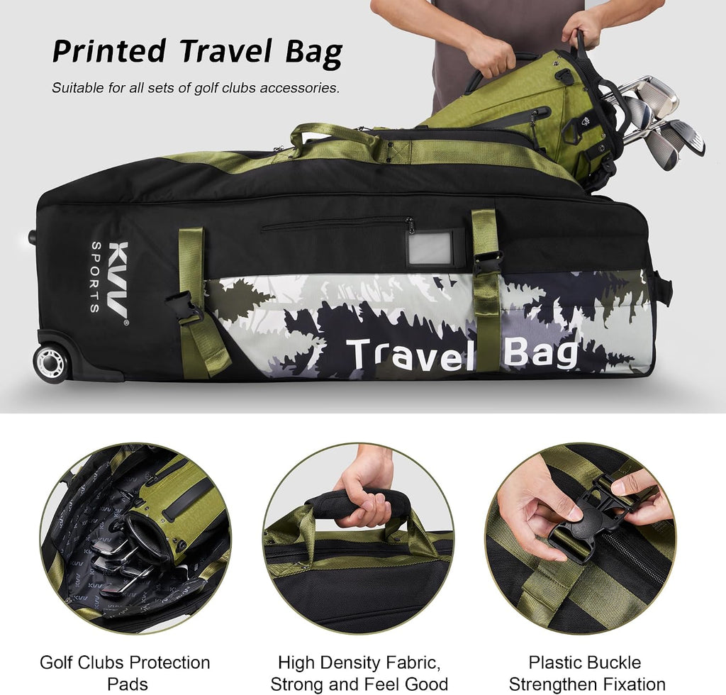 KVV Hi-Protective Golf Travel Bag with Extra Padded Top, Foldable Golf Travel Cover with Wheels, Multiple Handles and Pockects for Storage, Travel Golf Bags Designed for Airlines