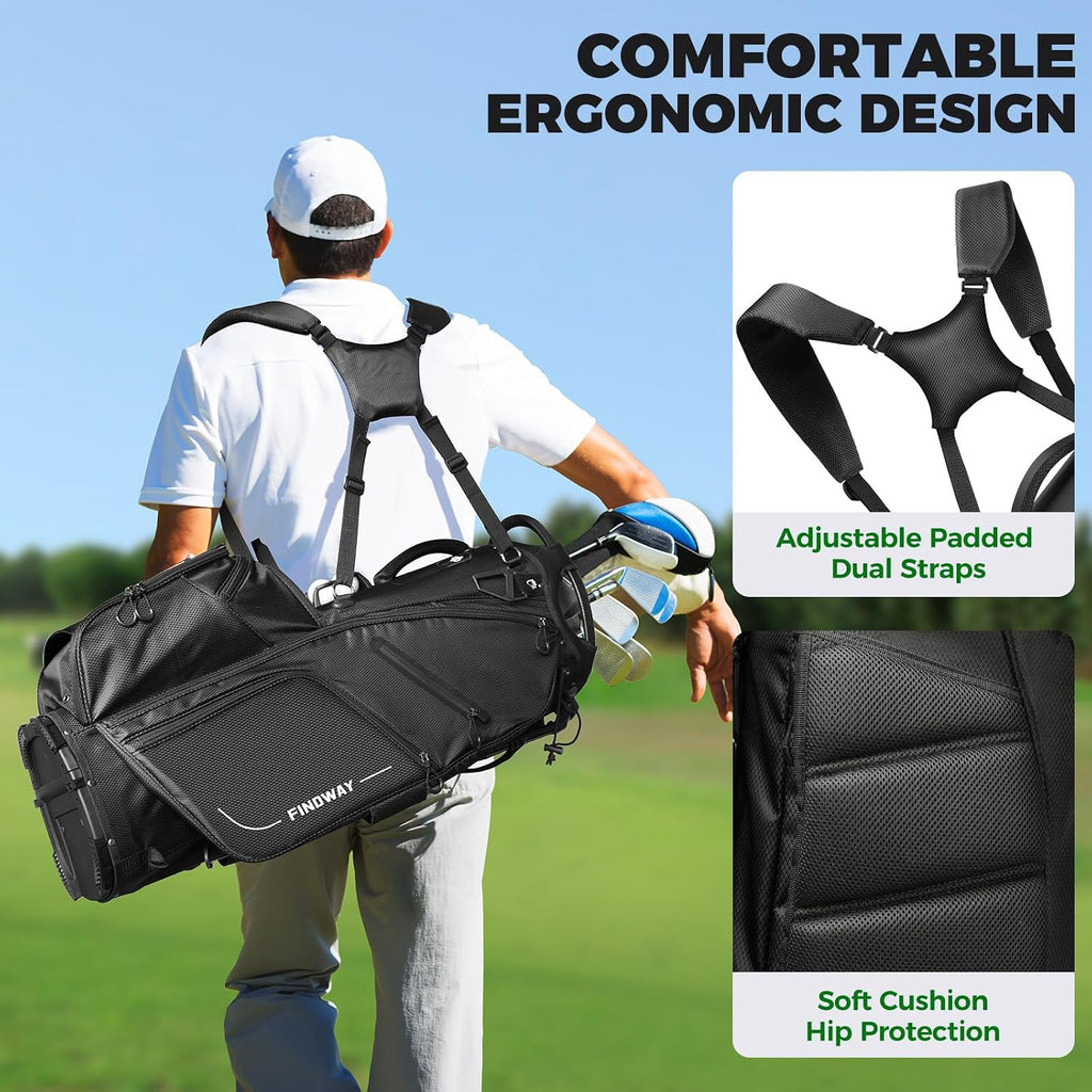 Findway 14 Way Golf Stand Bag, Lightweight Golf Bag with Stand for Men Women, Golf Club Carry Bag with Dual Strap, Rain Cover, Multiple Pockets, Golf Ball Holder