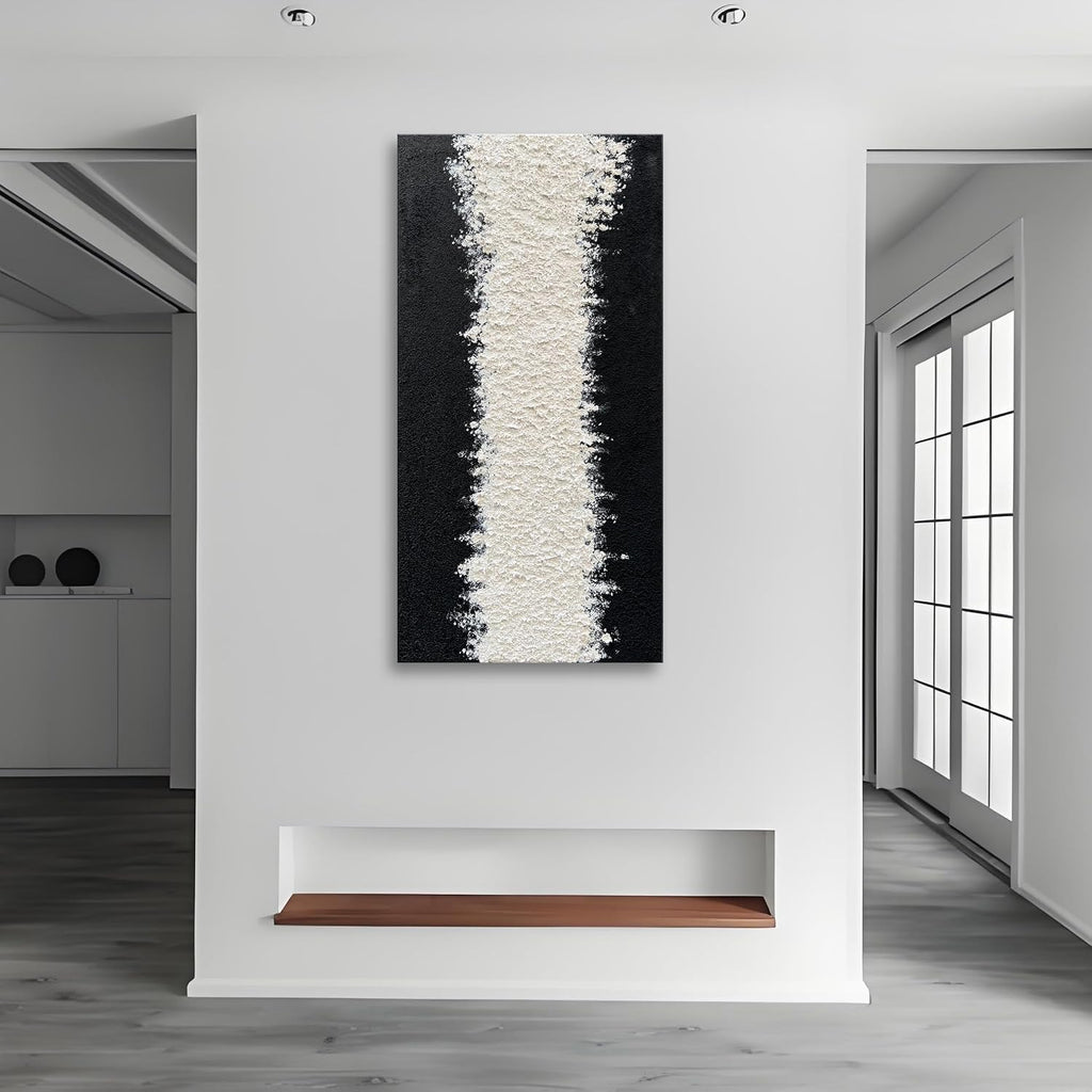 Art Hand-Painted Black and White Wall Art Textured Oil Painting Modern Abstract Art Minimalist Art Painter Home Wall Decoration 24x48 inches