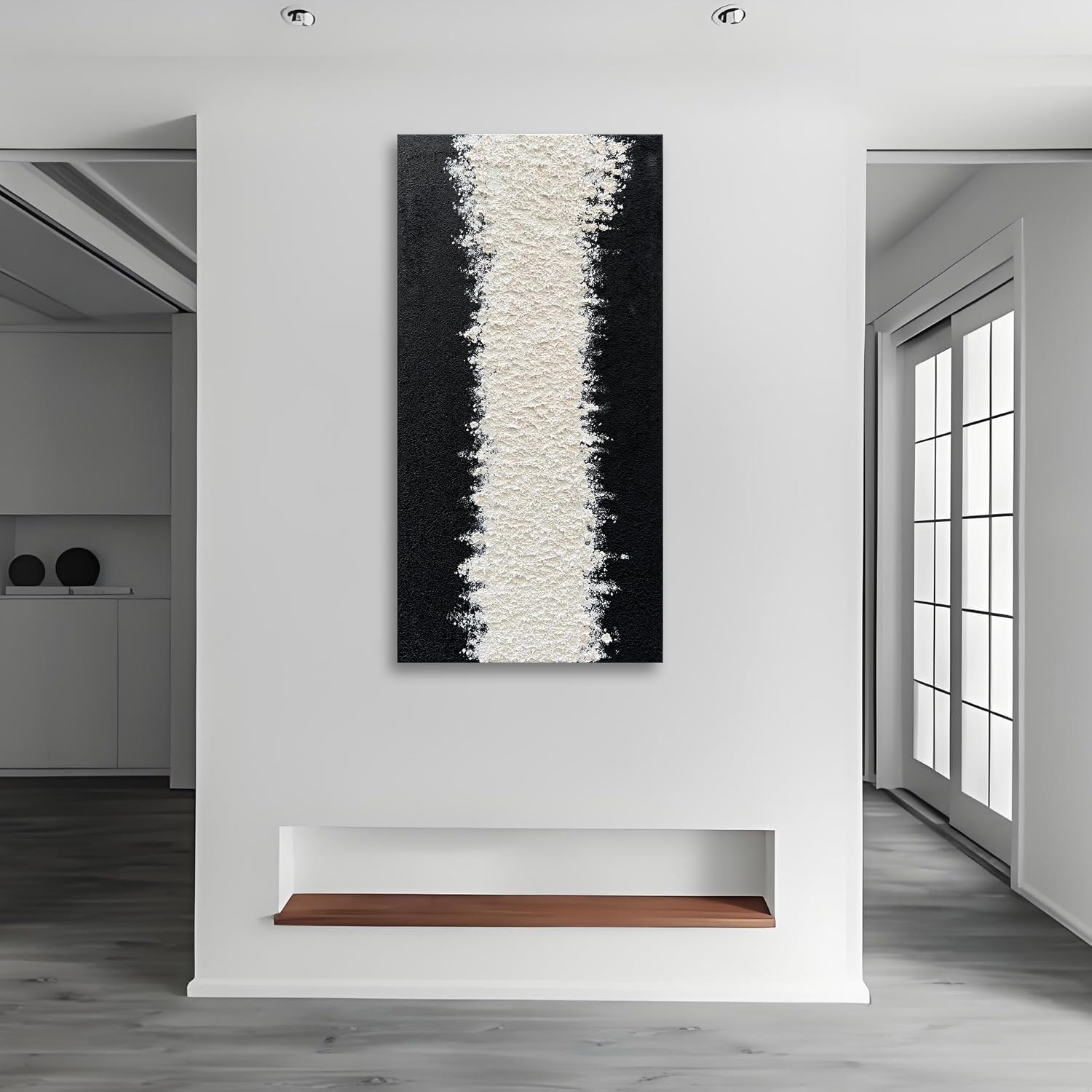 Art Hand-Painted Black and White Wall Art Textured Oil Painting Modern Abstract Art Minimalist Art Painter Home Wall Decoration 24x48 inches
