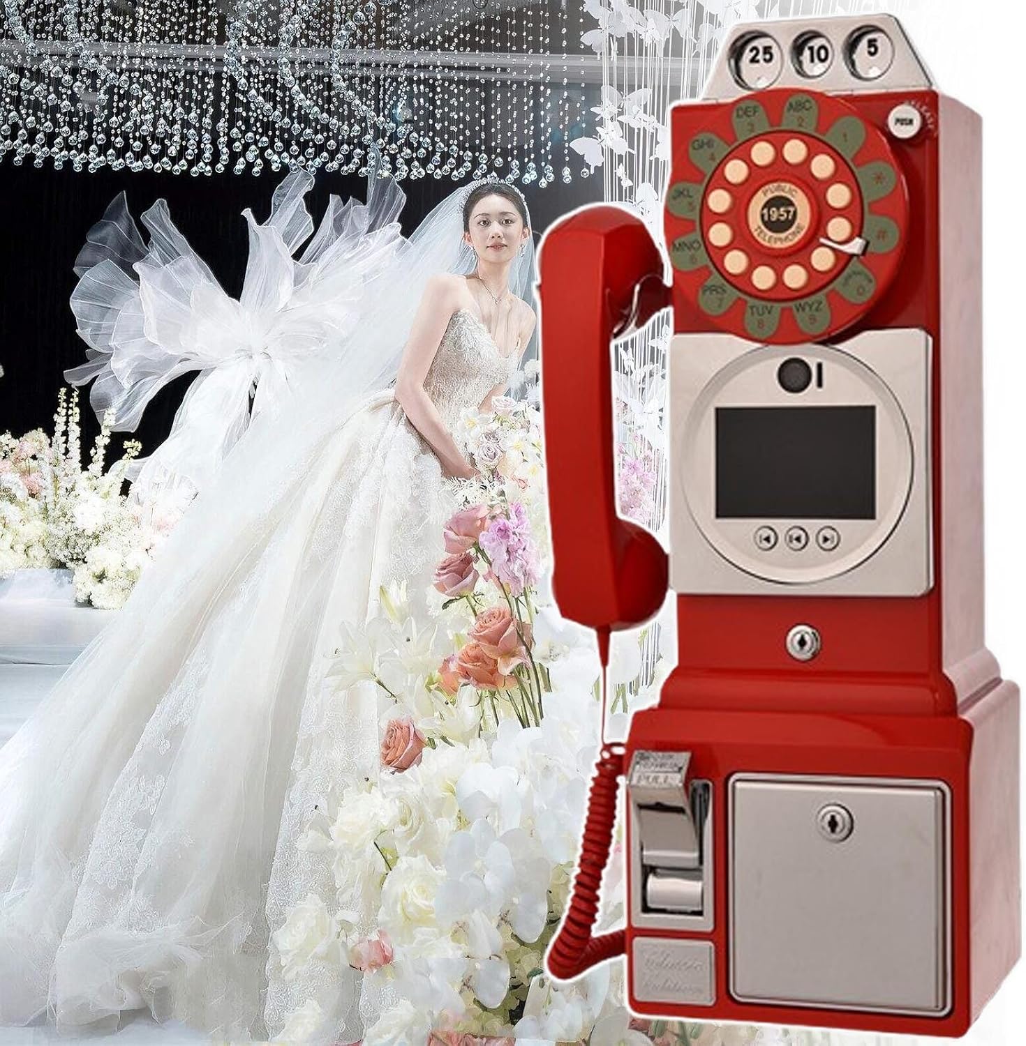 Video Audio Guest Book Wedding Phone, 1080p Hd Video Audio Phone Guestbook with 32/64/128gb Storage-for Wedding Bridal Shower, Birthday, Graduations, Baby Shower,Red64g