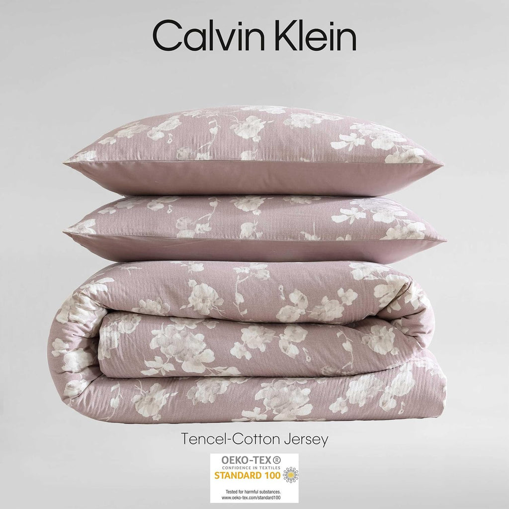 Calvin Klein - Queen Duvet Cover Set, 100% Soft Cotton Gauze Bedding, Button Closure & Inner Corner Ties, 3 Piece Bed Set with Matching Pillowcases (Eternity Floral Pink)