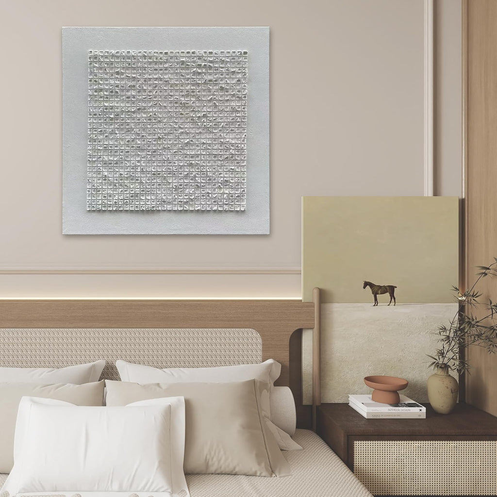 NANKAI Art 44x44 inches White Textured Abstract Painting, Contemporary Minimalist Style, Art Home Decor for Office Wall Decoration
