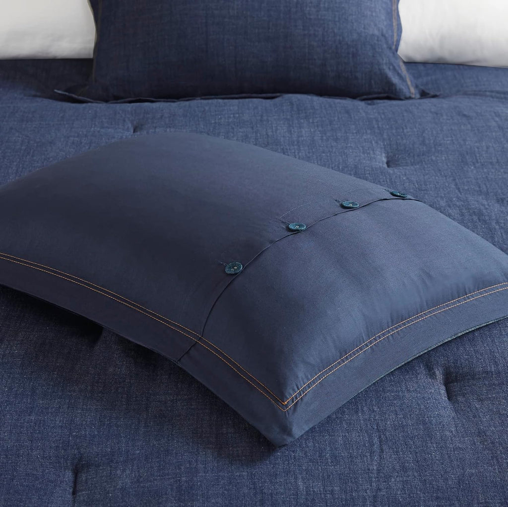 Woolrich Rustic Lodge Cabin Comforter Set - All Season Down Alternative Warm Bedding Layer and Matching Shams, Oversized King, Perry, Denim Blue