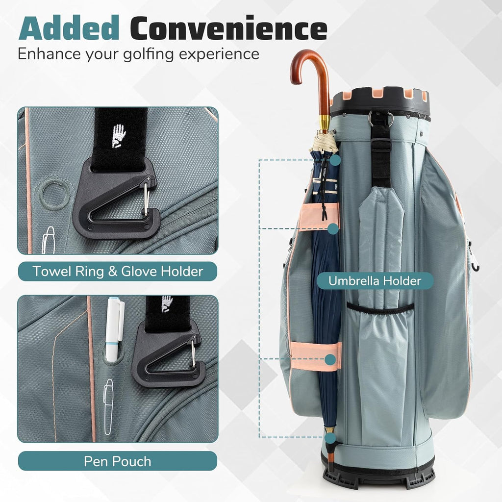 Goplus Lightweight Golf Cart Bag, Molded Lock Top Golf Club Bag w/14-Way Full Length Organizer Dividers, 11 Pockets, Cooler Bag, Straps, Umbrella Holder & Rain Hood for Men Women