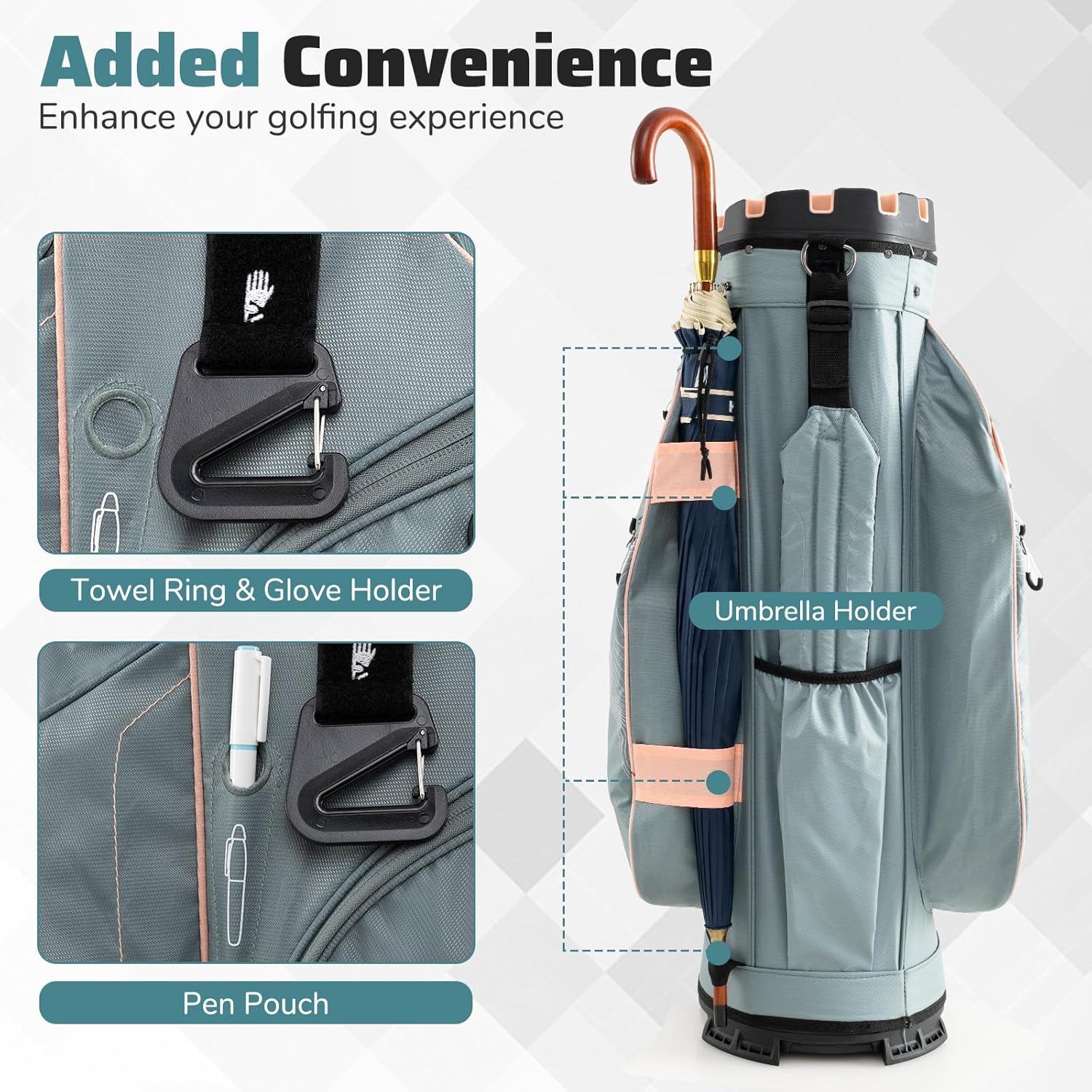 Goplus Lightweight Golf Cart Bag, Molded Lock Top Golf Club Bag w/14-Way Full Length Organizer Dividers, 11 Pockets, Cooler Bag, Straps, Umbrella Holder & Rain Hood for Men Women