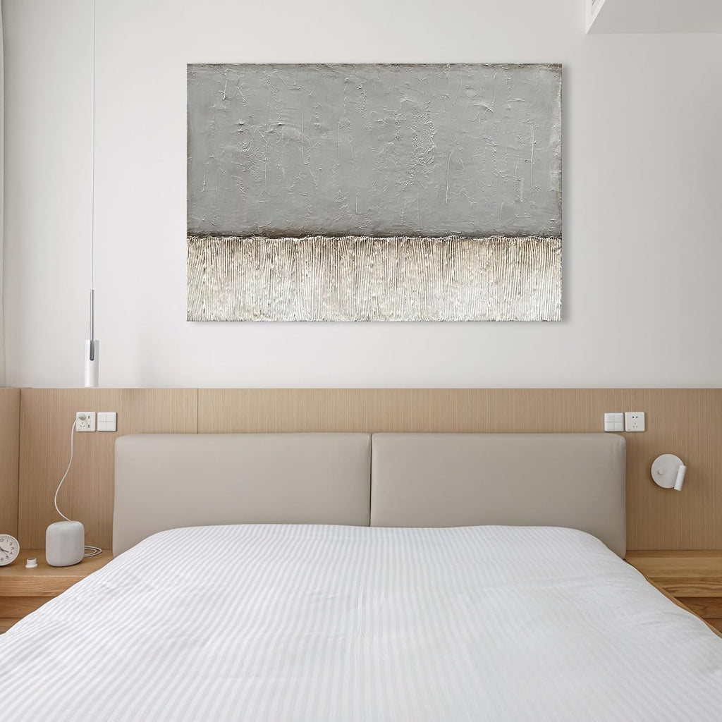 NANKAI Art Hand-painted White and Grey Minimalist Oil painting Large Canvas Painting Modern Abstract art home wall Decoration Painting 30x45 inches