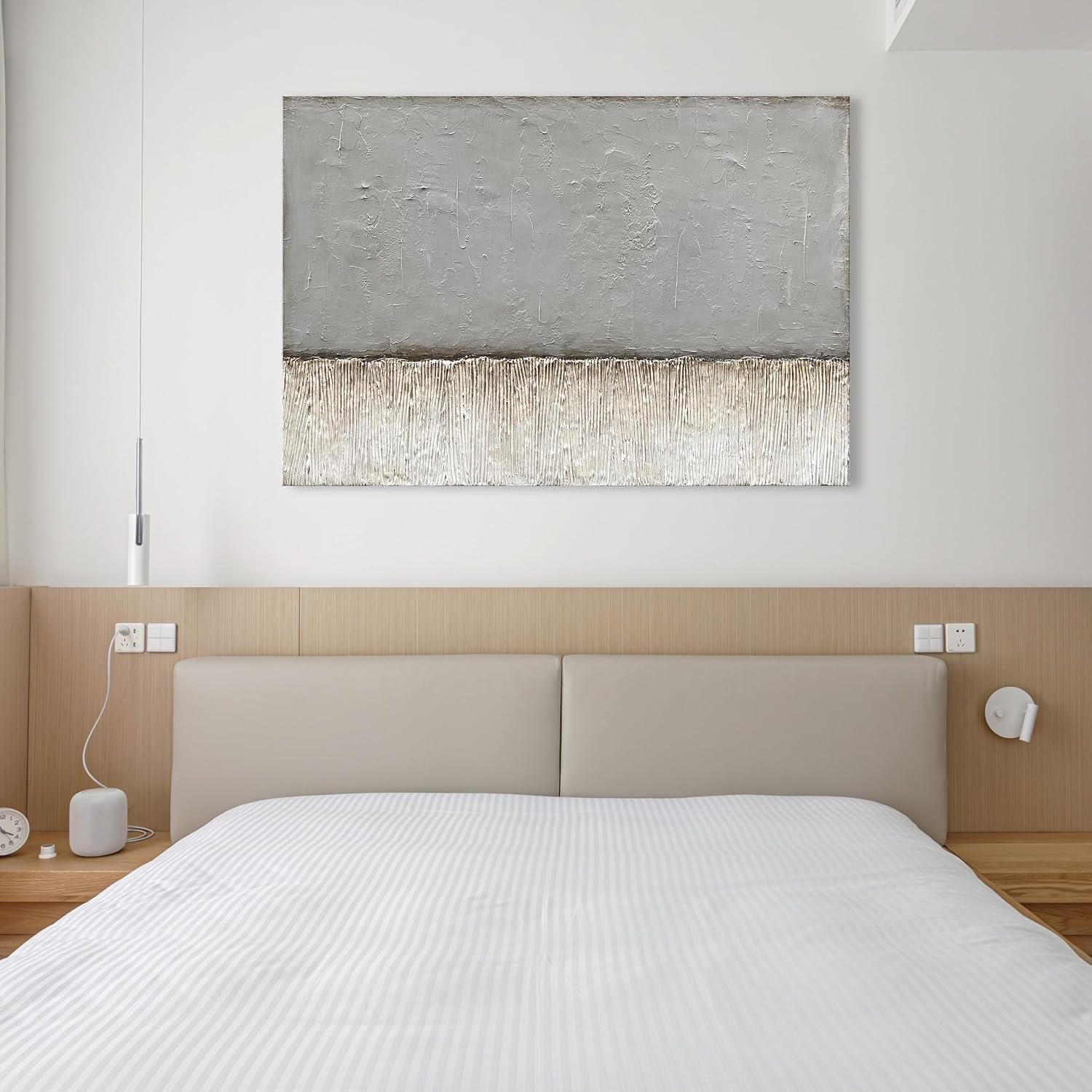 NANKAI Art Hand-painted White and Grey Minimalist Oil painting Large Canvas Painting Modern Abstract art home wall Decoration Painting 30x45 inches