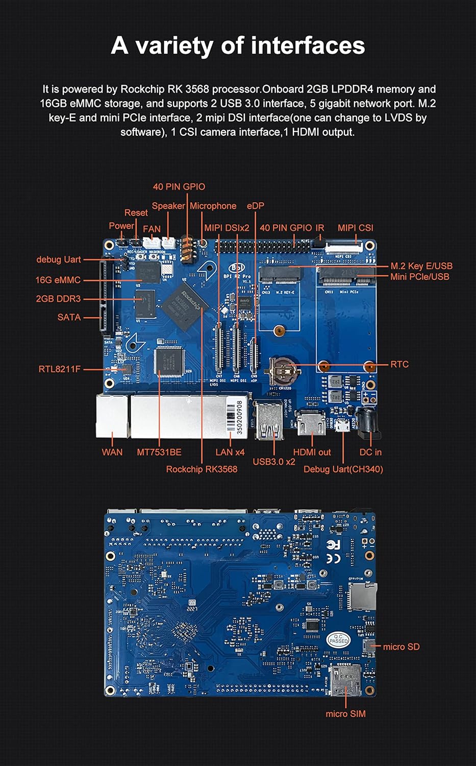 Banana Pi BPI-R2 Pro Open Source 5 Gigabit Port Wireless Smart WiFi Router 2G LPDDR4 and 16G EMMC Developement Based in Linux OpenWRT for NAS VPN Server and DIY Software