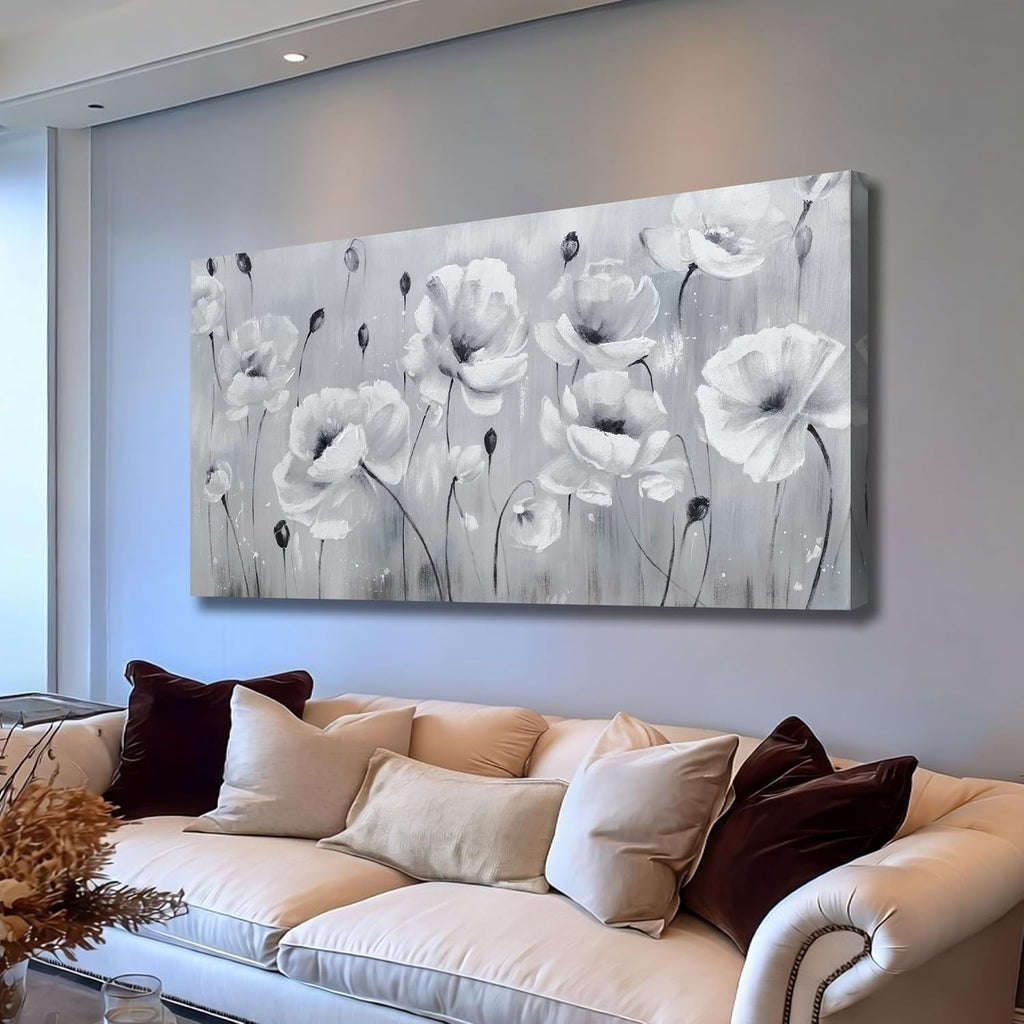Belmrxne Large Floral Wall Art Black and Grey Wall Decor flower Canvas Painting Aesthetic Artwork modern Trendy canvas print for Living Room Bedroom Dining Room Office 29x58 Inches