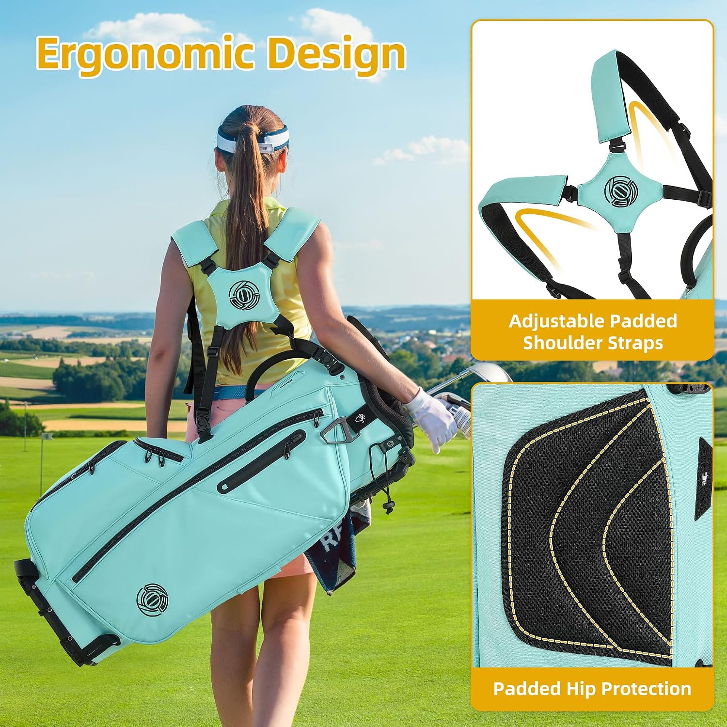 Golf Stand Bag 14 Way, Lightweight Golf Bags for Men Women with Stand, Padded Ergonomic Double Strap, Full Length Dividers, Multiple Pockets, Rain Hood