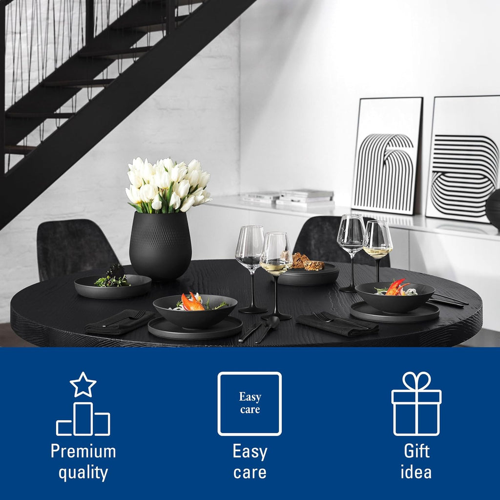 Villeroy & Boch Iconic Collection La Boule, 7-Piece Dinnerware Set for 2, Premium Porcelain, Made in Germany, Dishwasher and Microwave Safe, 9.5 x 9 in, Black