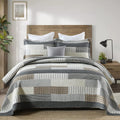 Quilts King Size, King Quilt Bedding Set Bedspread, 100% Cotton Patchwork Quilt for King Bed, 3 Pieces Plaid Farmhouse Reversible Lightweight Comforter Bed Spread, Grey/Tan/Black