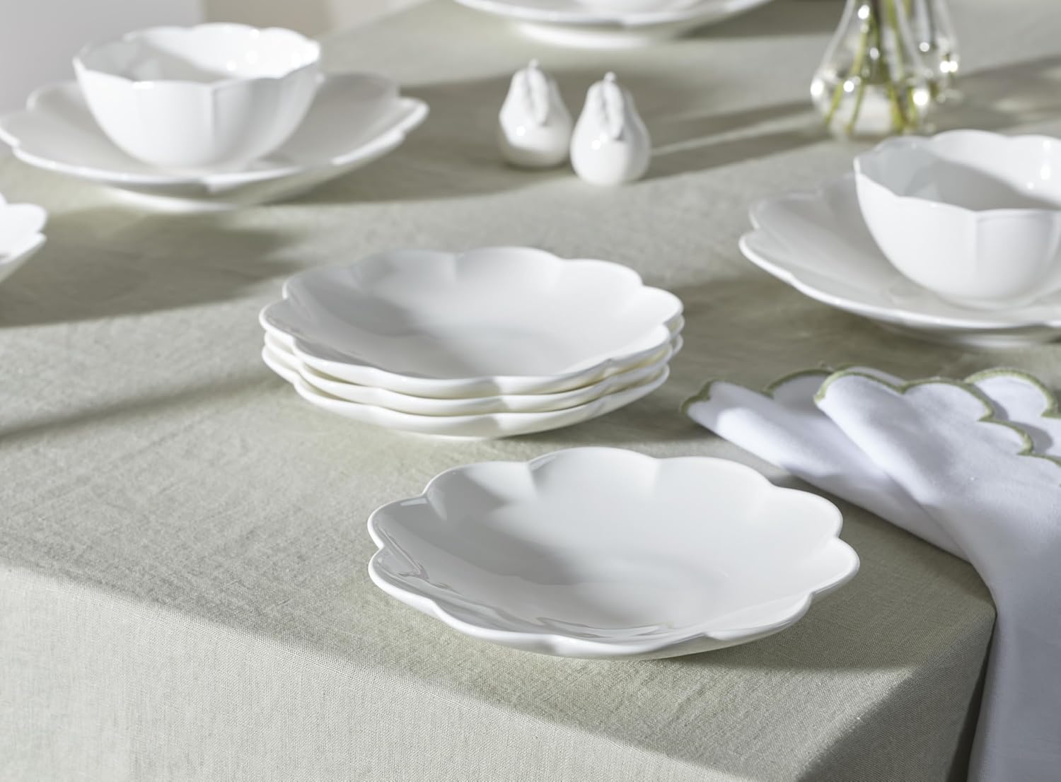 Lenox Dinnerware Set, Studio 1414 Scallop 12-Piece Set, Service For 4, Bone China Material, Dishwasher & Microwave Safe, Home And Kitchen, Kitchen And Dining, Plates And Bowls Sets (White, 12 Pieces)