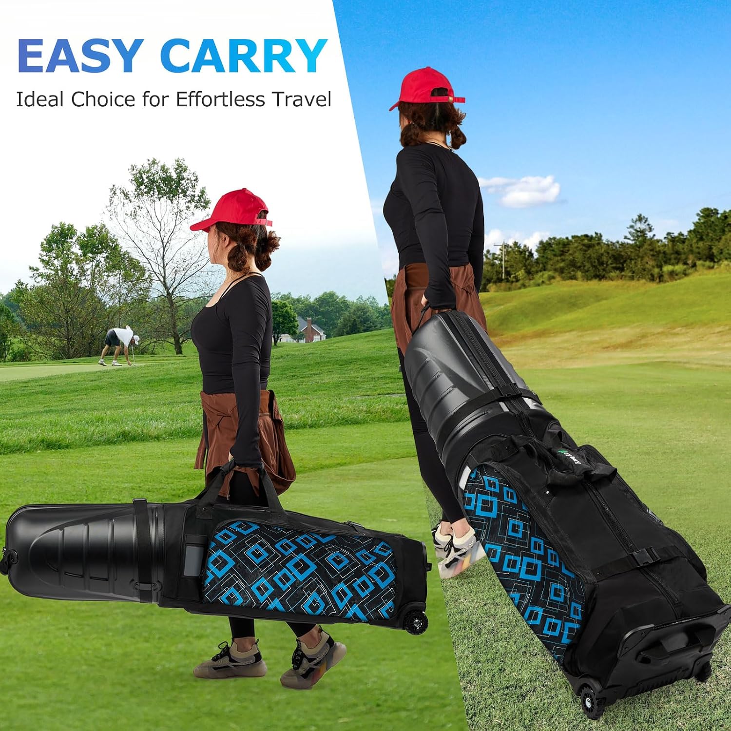 Golf Travel Bags for Airlines with Reinforced Wheels, Hard Case Top and 1680D Heavy Duty Oxford Protect Golf Clubs, Lightweight and Easy to Use
