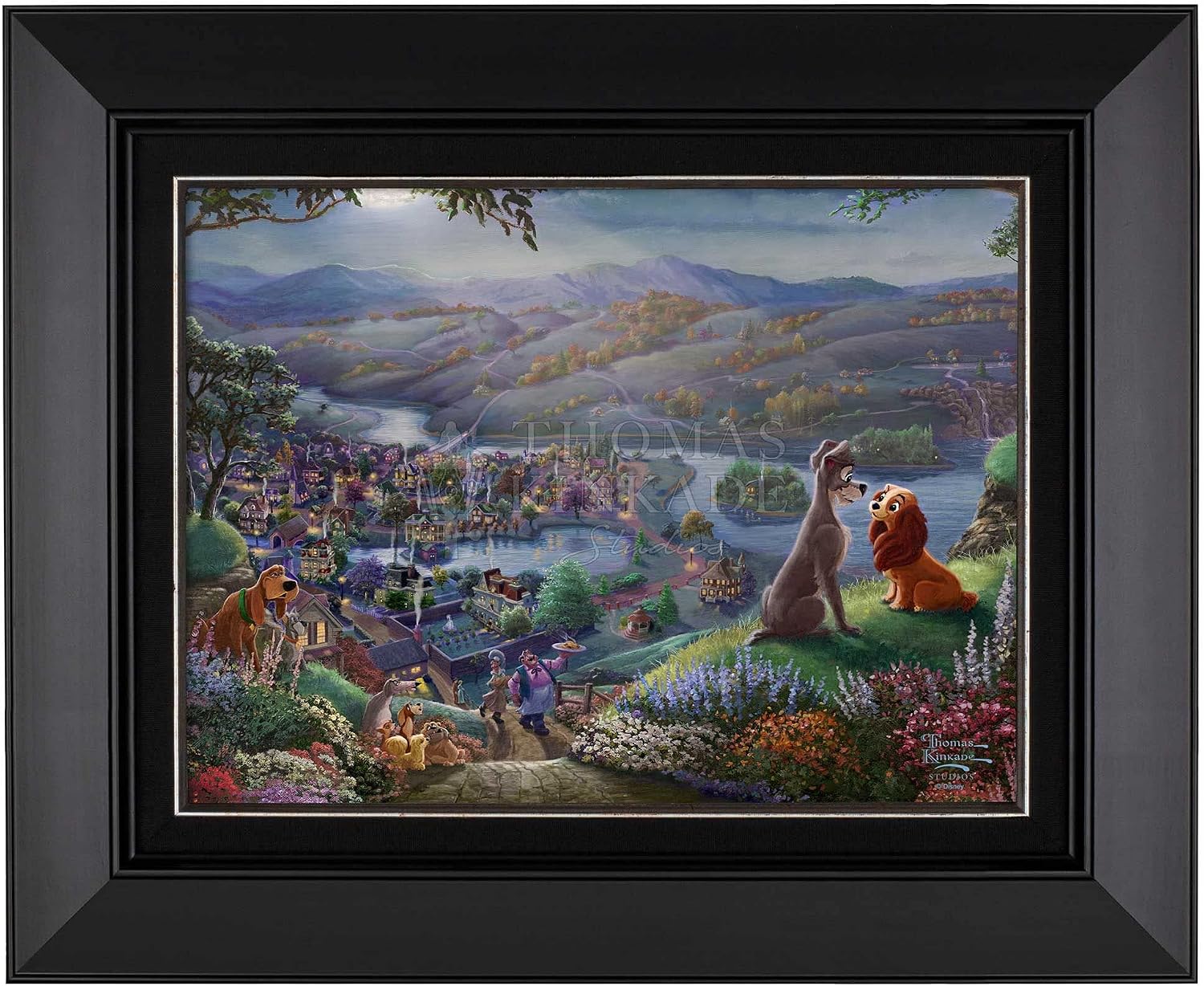 Thomas Kinkade Lady and the Tramp Falling In Love 12 x 16 Canvas Classics with Black