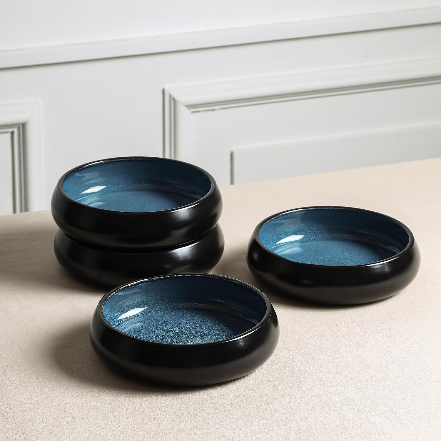Stone Lain Lagoon 24-Piece Stoneware Dinnerware Set – Plates & Bowls Service for 8, Blue, Microwave & Dishwasher Safe, Durable Modern Ceramic Tableware for Everyday Dining & Entertaining