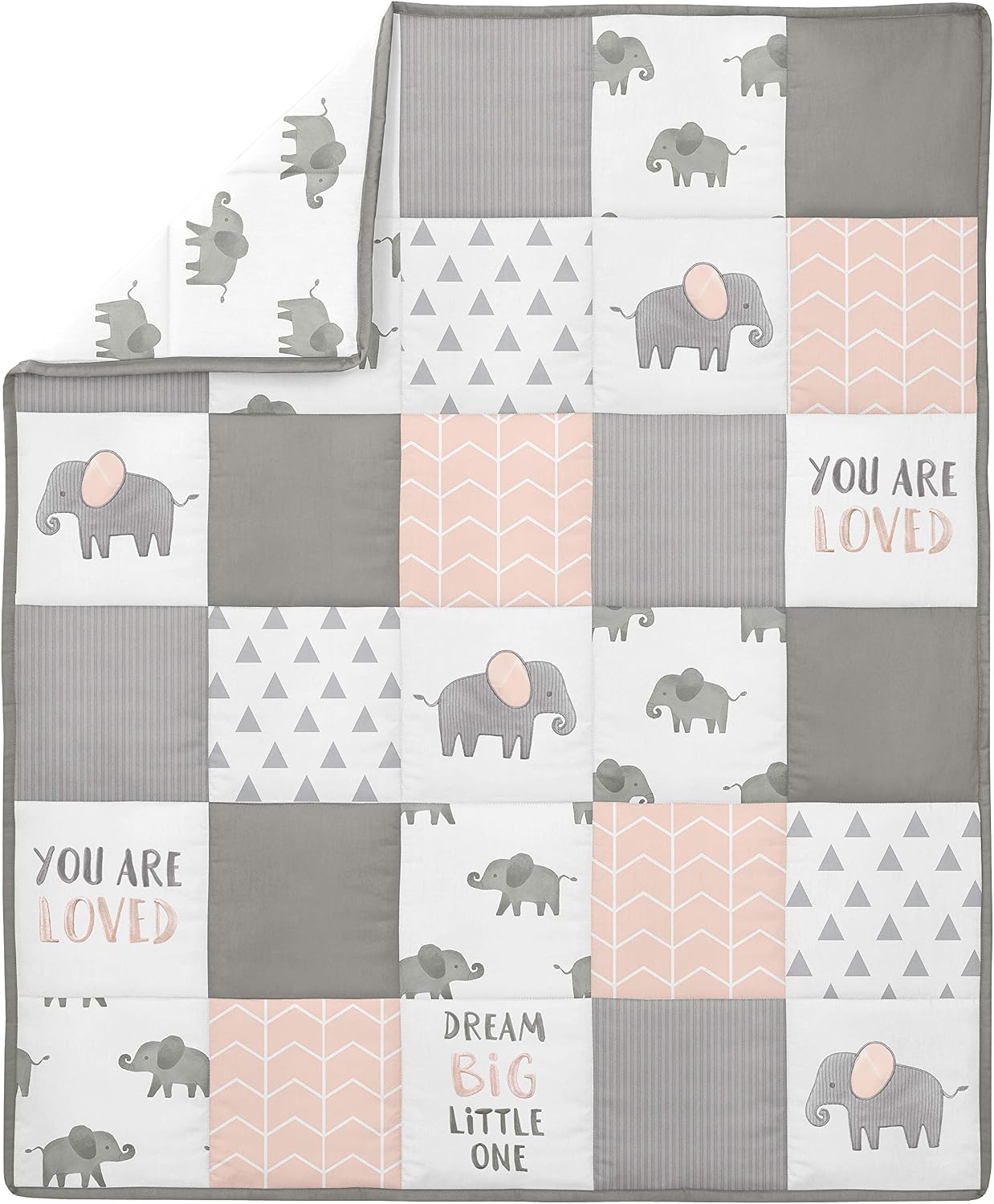 Sweet Jojo Designs Blush Pink, Grey and White Watercolor Elephant Safari Baby Girl Crib Bedding Set - 4 Pieces