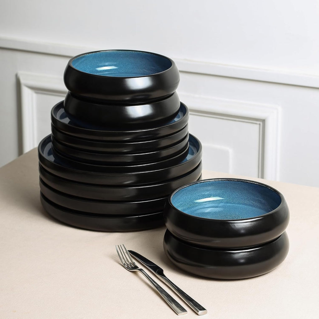 Stone Lain Lagoon 24-Piece Stoneware Dinnerware Set – Plates & Bowls Service for 8, Blue, Microwave & Dishwasher Safe, Durable Modern Ceramic Tableware for Everyday Dining & Entertaining