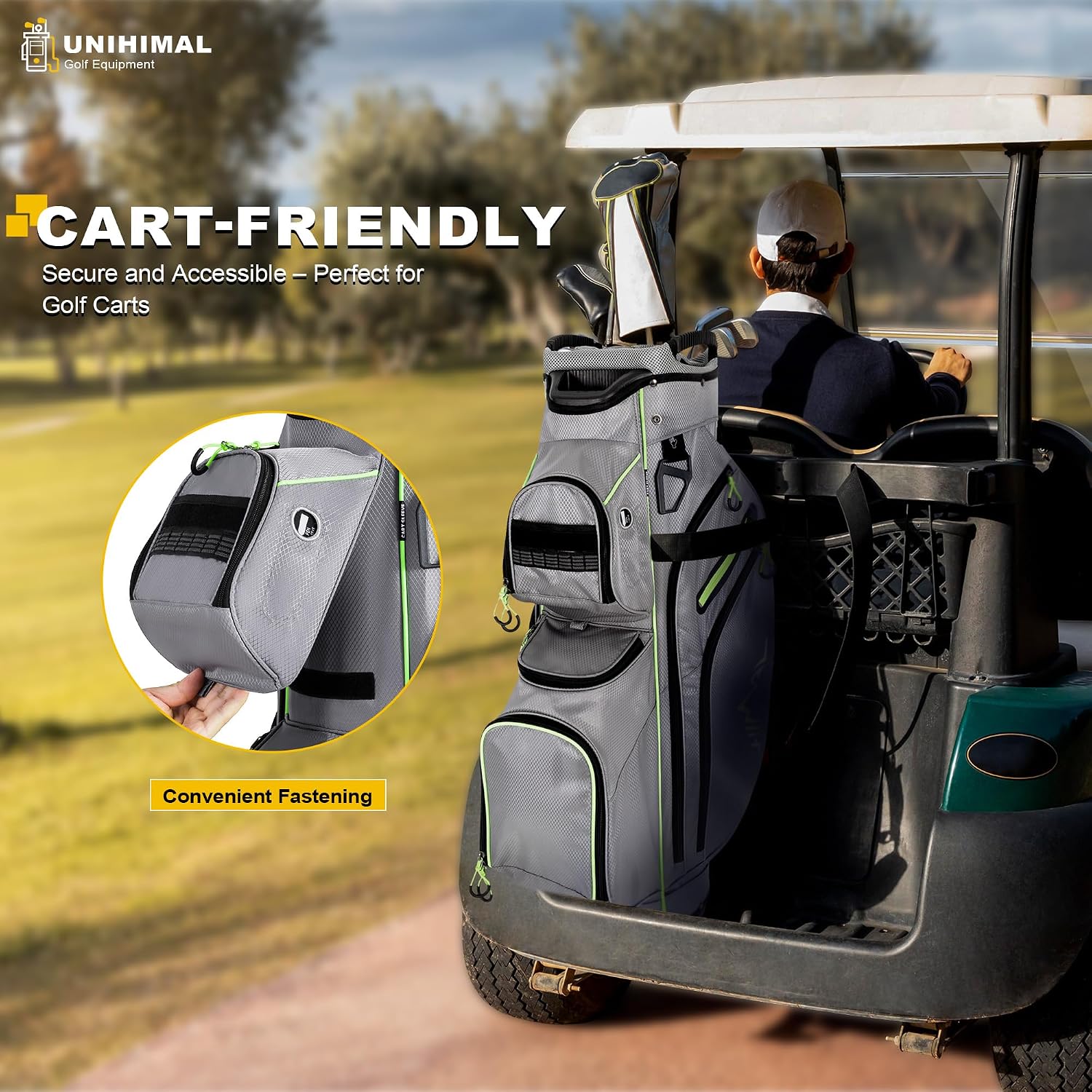 uniHimal Golf Cart Bag, 15 Way Organizer Divider Top with Handles and Rain Cover