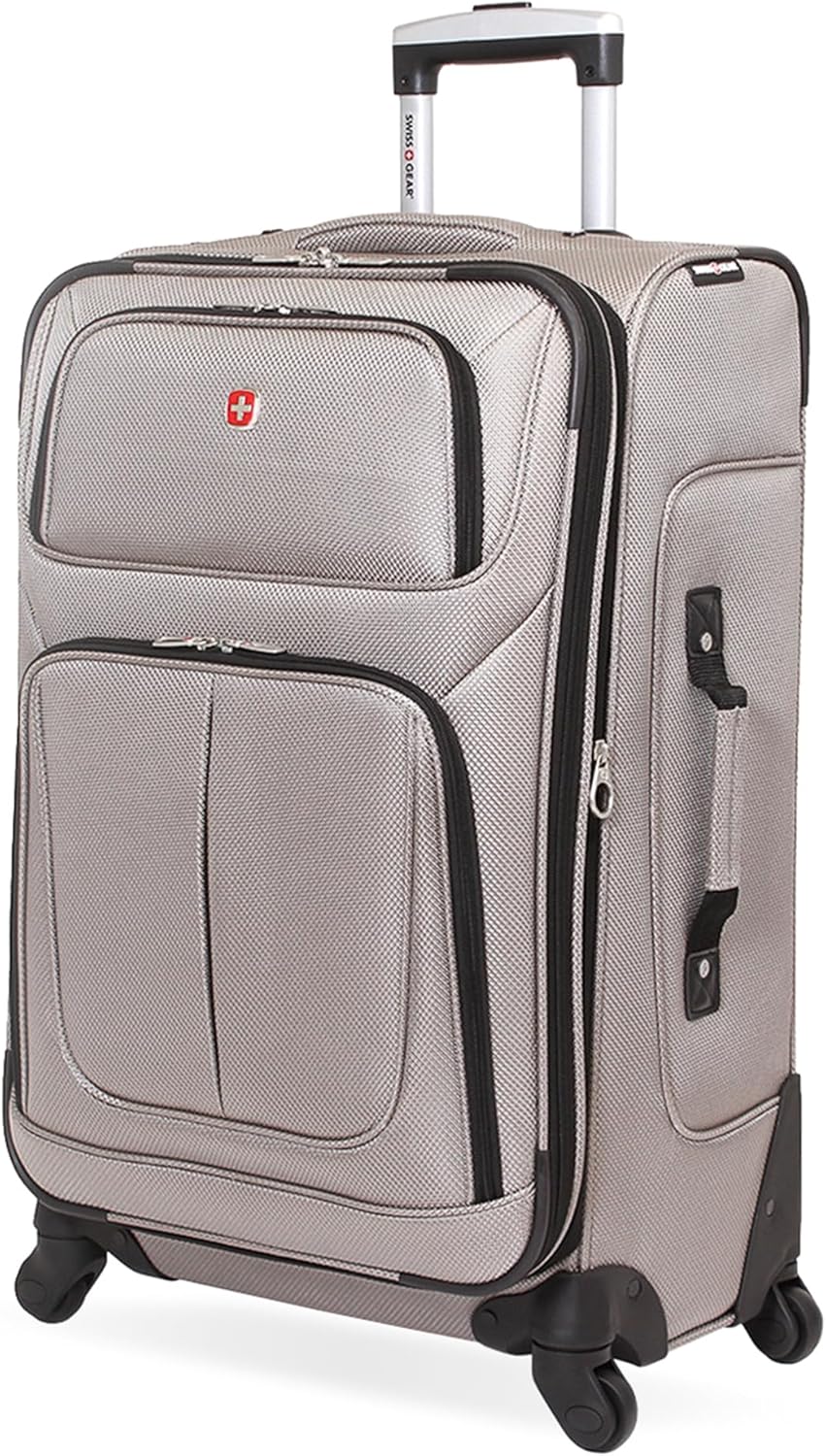 SWISSGEAR Sion Softside Expandable Spinner Luggage Durable Lightweight Travel Suitcase, Pewter, Checked-Medium