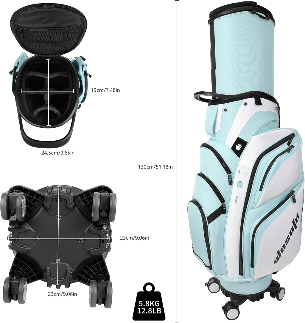 Golf Club Travel Bag with Wheels, Golf Cart and Travel Bag Retractable Cover,Golf Carry Bag for Men and Women, Multiple Storage Pockets, Shoe Compartment, Golf Cart Bag, 4 Colors to Choose from