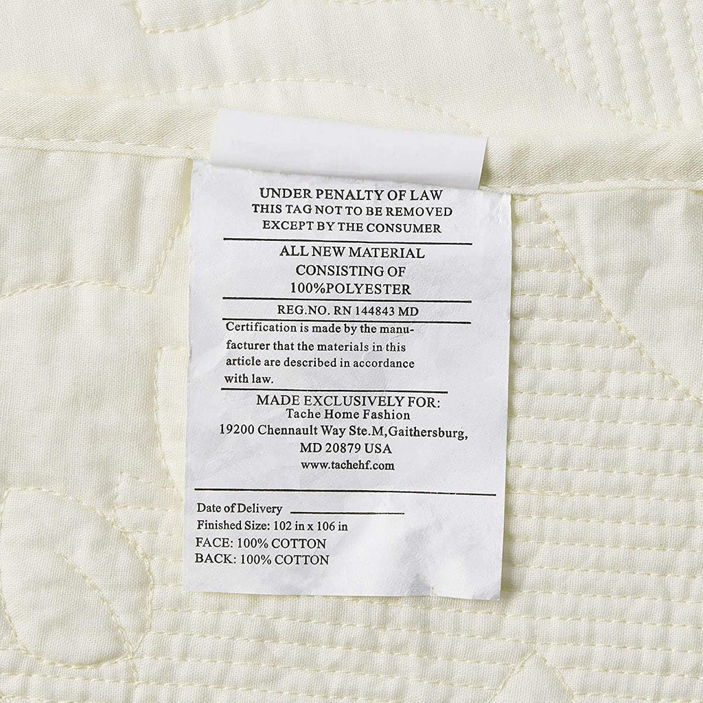 Tache Cotton Damask Paisley Vanilla Cream Ivory Elegant Matelassé Embroidered Lightweight Coverlet Quilt 3 Piece Set, King