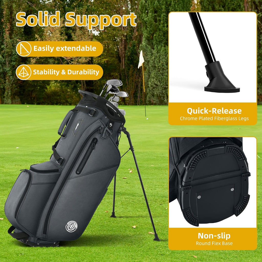 Golf Stand Bag 14 Way, Lightweight Golf Bags for Men Women with Stand, Padded Ergonomic Double Strap, Full Length Dividers, Multiple Pockets, Rain Hood