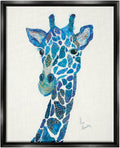 Stupell Industries Blue Giraffe Varied Collage Assortment Animal Painting Floating Framed Wall Art, Design By Lisa Morales