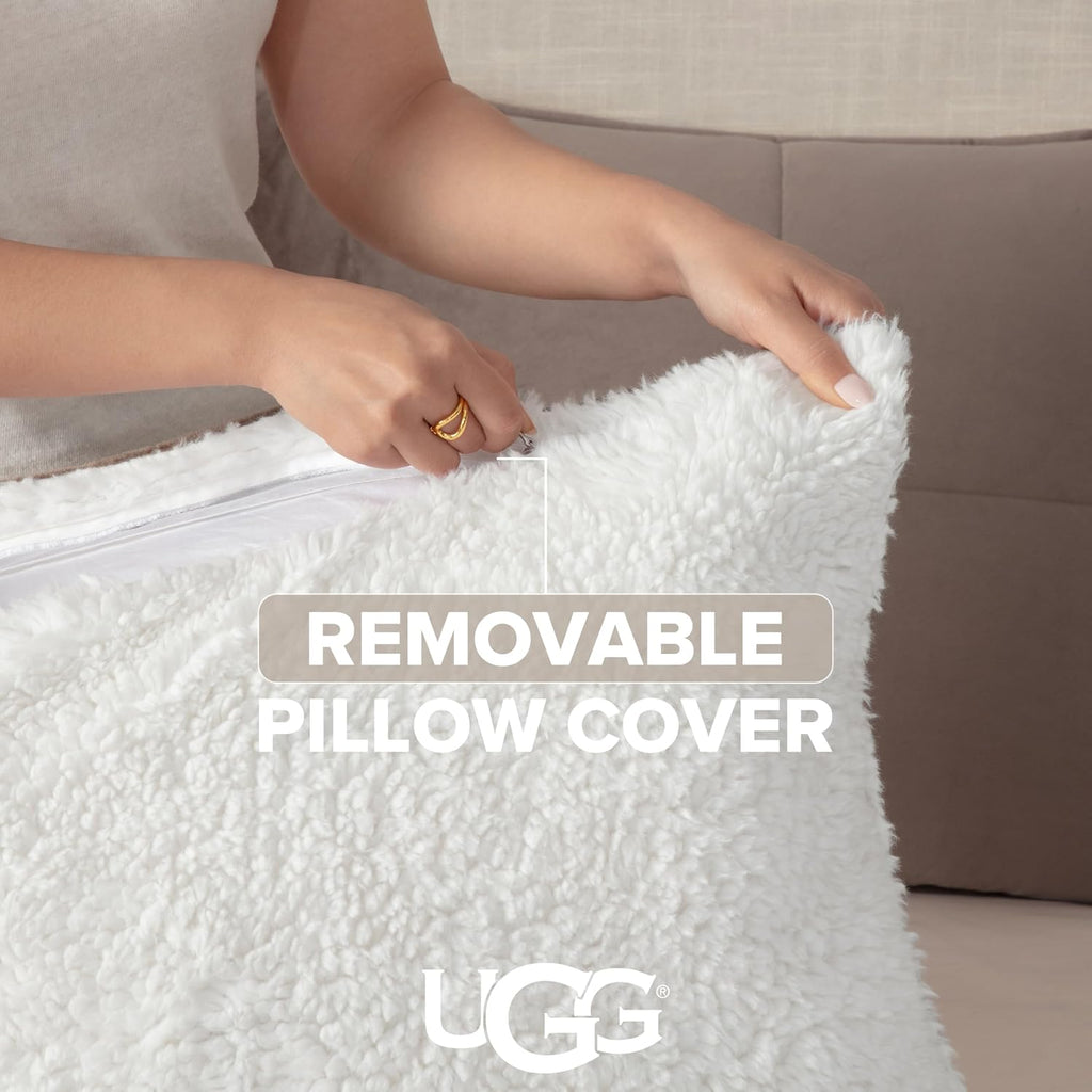 UGG Blissful Queen Comforter Set with 2 Pillow Shams, Reversible Fluffy Bed Comforter, Ultra Warm Winter Bed Set, Down Alternative Bedding, Full/Queen Size, Light Brown Fawn