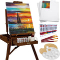 Best Choice Products Art Easel for Painting, Portable Wooden Adjustable Artist Tripod with Sketch Box, 32-Piece Art Set with Acrylic Paints, Brushes, Canvases & Palette - Walnut