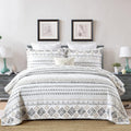 SahSahCasa Quilt King Size, Set, 100% Cotton Boho Quilt, Bedding Set Bedspreads, Bohemian Reversible Lightweight Striped Quilts Bedspread for All Season, White/Grey, 3 Pieces