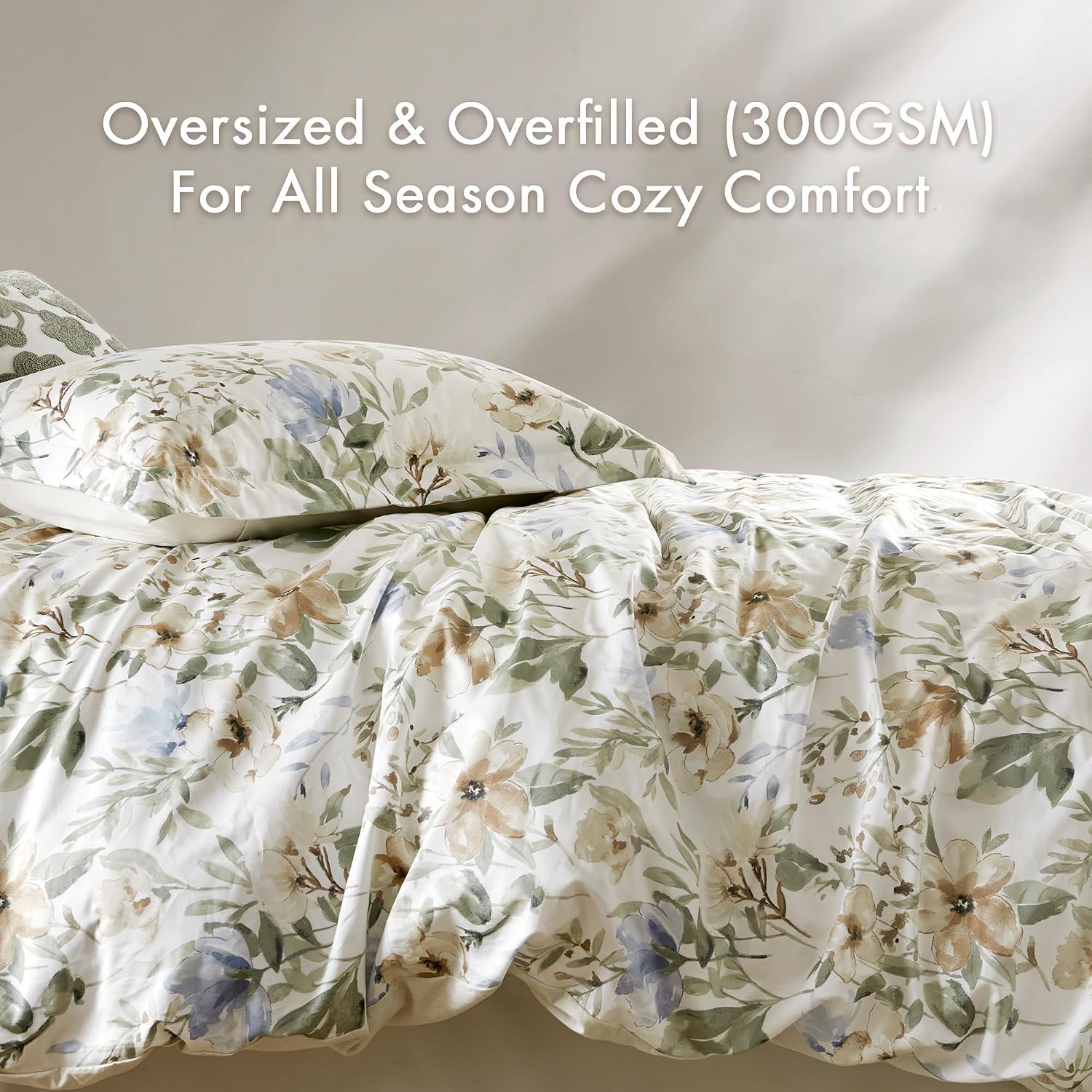 Harbor House Cal King Comforter Set Watercolor Floral Print, 300TC Sateen Cotton Comforters for Cal King Size Bed, All Season Oversized Comforter, Shams, Bed Skirt, Pillows, Cal King, Multi, 6 Piece