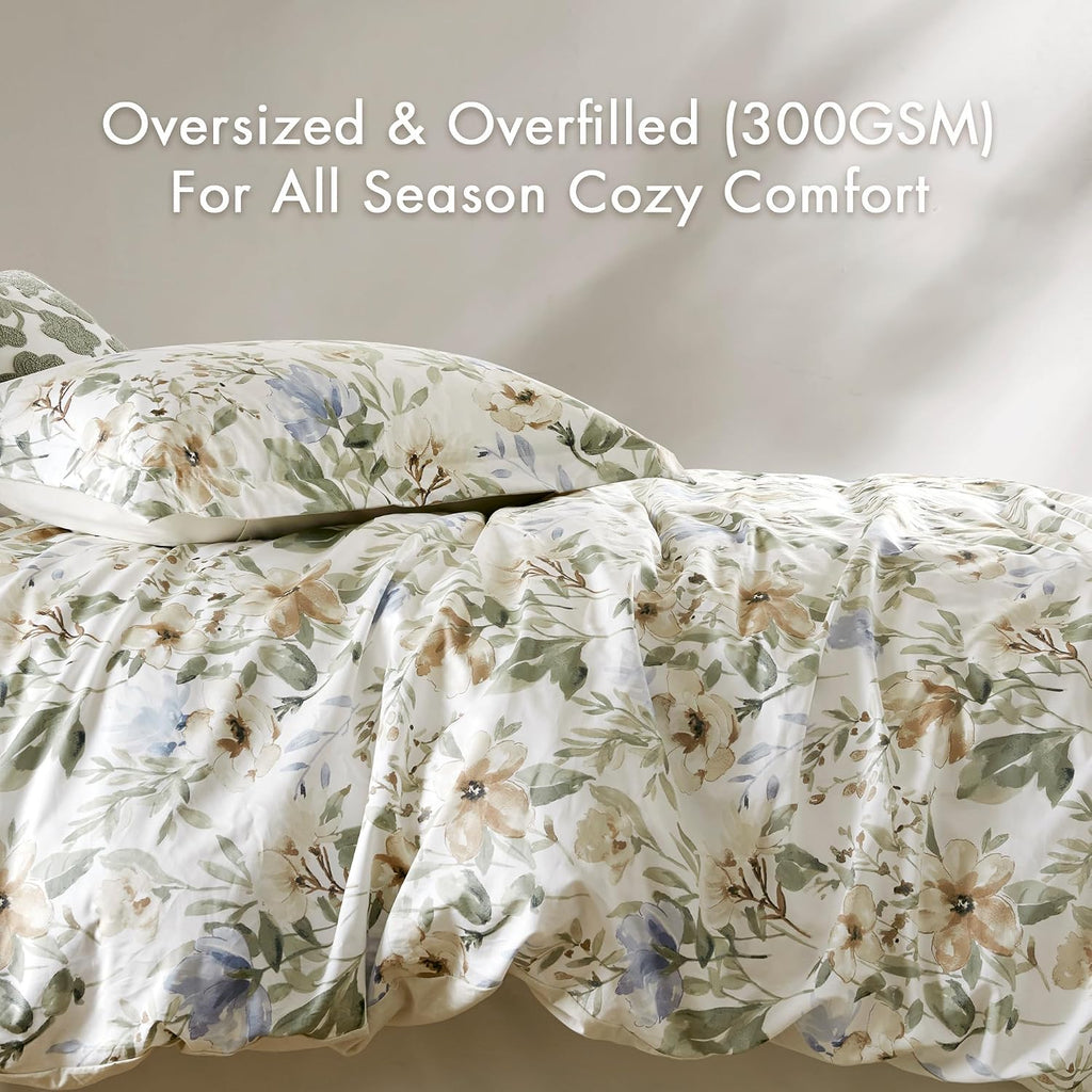 Harbor House King Comforter Set Watercolor Floral Print, 300TC Sateen Cotton Comforters, All Season Oversized Comforter, Shams, Bed Skirt, Décor Pillows, King, Multi, 6 Piece