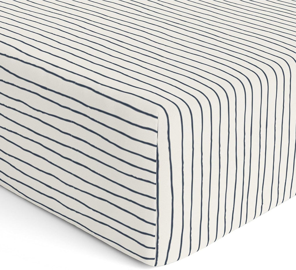 MakeMake Organics Organic Sheets (4 Piece) GOTS Certified Organic Cotton Queen Sheets Set Dreamy Soft Fitted Sheet Flat Sheet 2 Pillow Cases Kids Room (Queen, Blue Stripes)