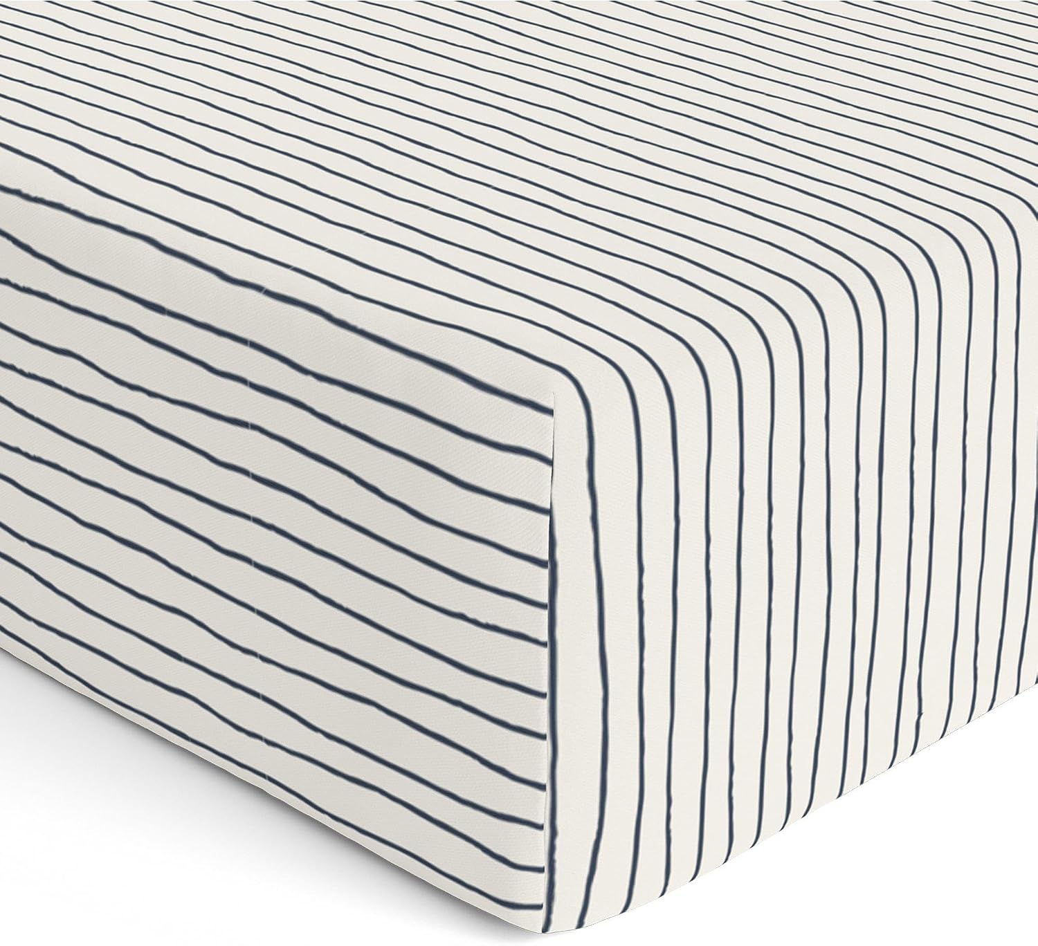 MakeMake Organics Organic Sheets (4 Piece) GOTS Certified Organic Cotton Queen Sheets Set Dreamy Soft Fitted Sheet Flat Sheet 2 Pillow Cases Kids Room (Queen, Blue Stripes)