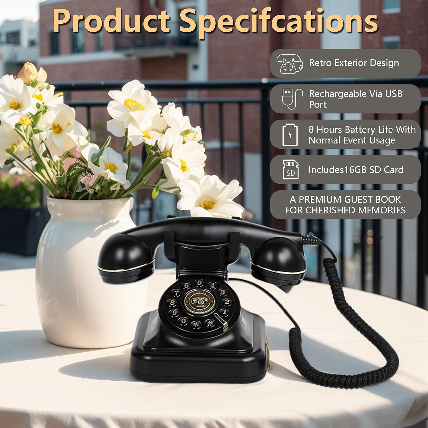 Audio Guest Book Wedding Phone: Record Customized Audio Messages with Voicemail, Vintage Phone Message Book, Wedding Guest Book for Wedding, Party, Confession (Black)