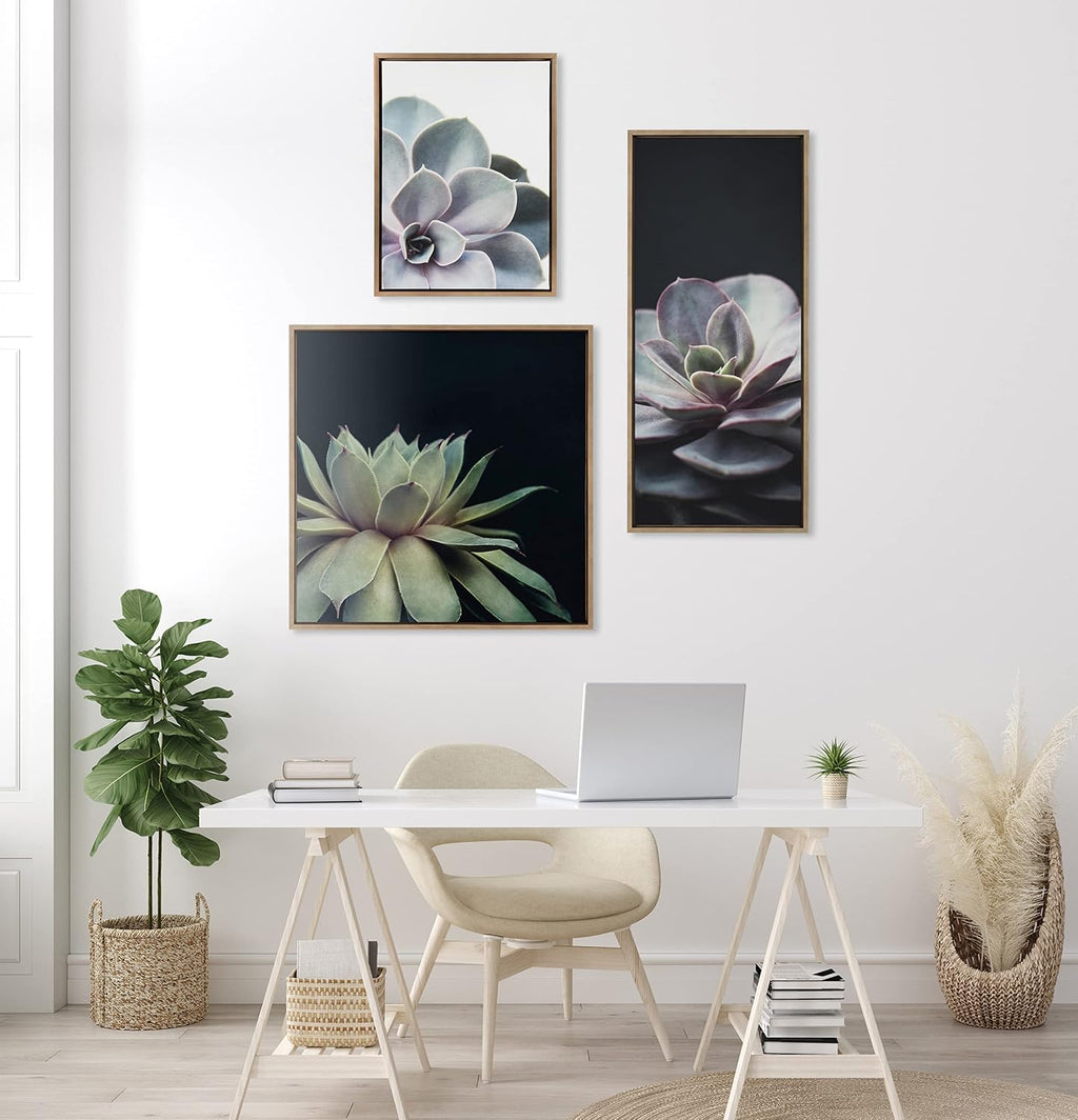 Kate and Laurel Sylvie Succulent 8 Framed Canvas Wall Art by Emiko and Mark Franzen of F2Images; 30x30 Gold; Dramatic Greenery Art for Wall