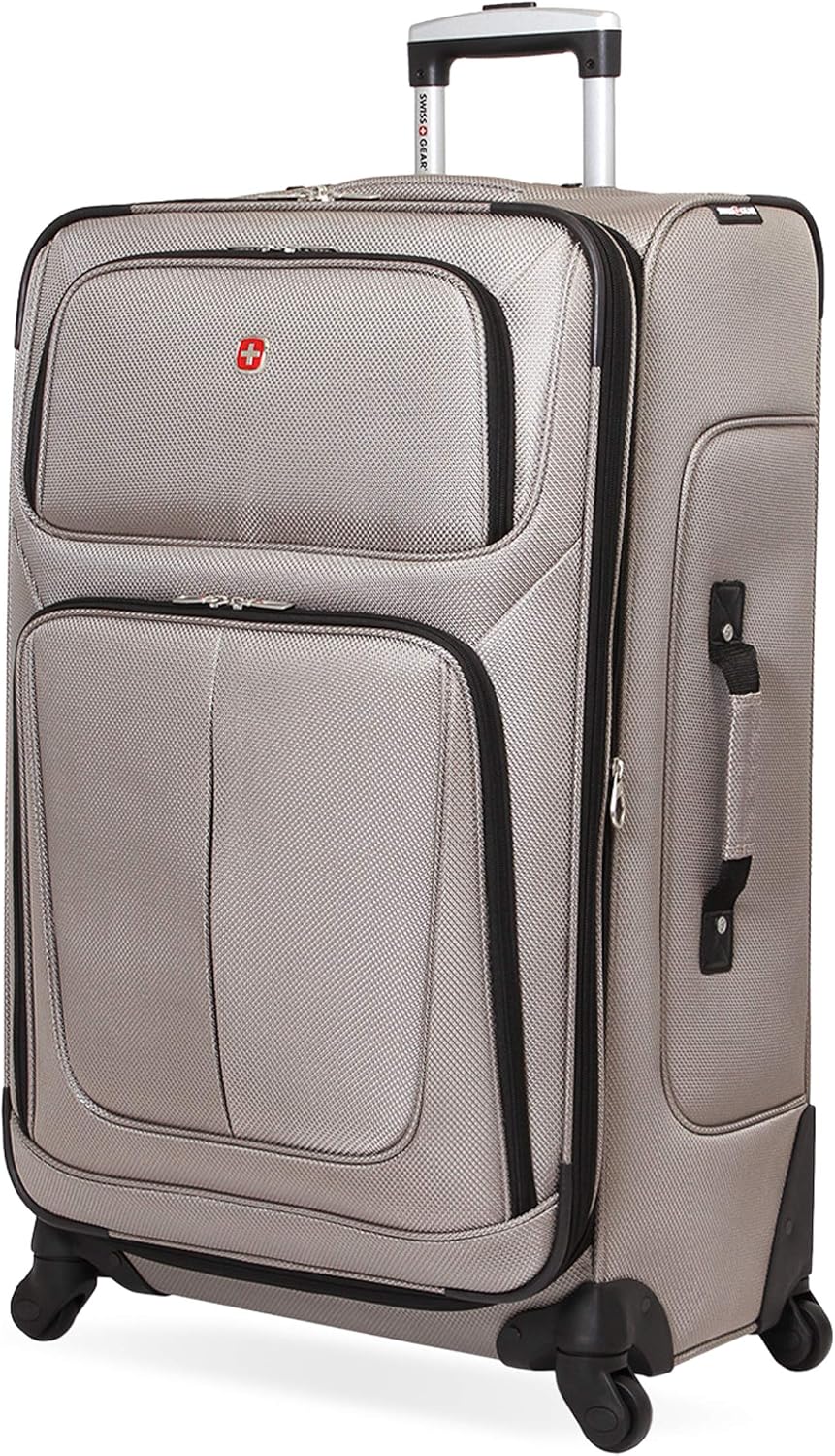 SWISSGEAR Sion Softside Expandable Spinner Luggage Durable Lightweight Travel Suitcase, Pewter, Checked-Large