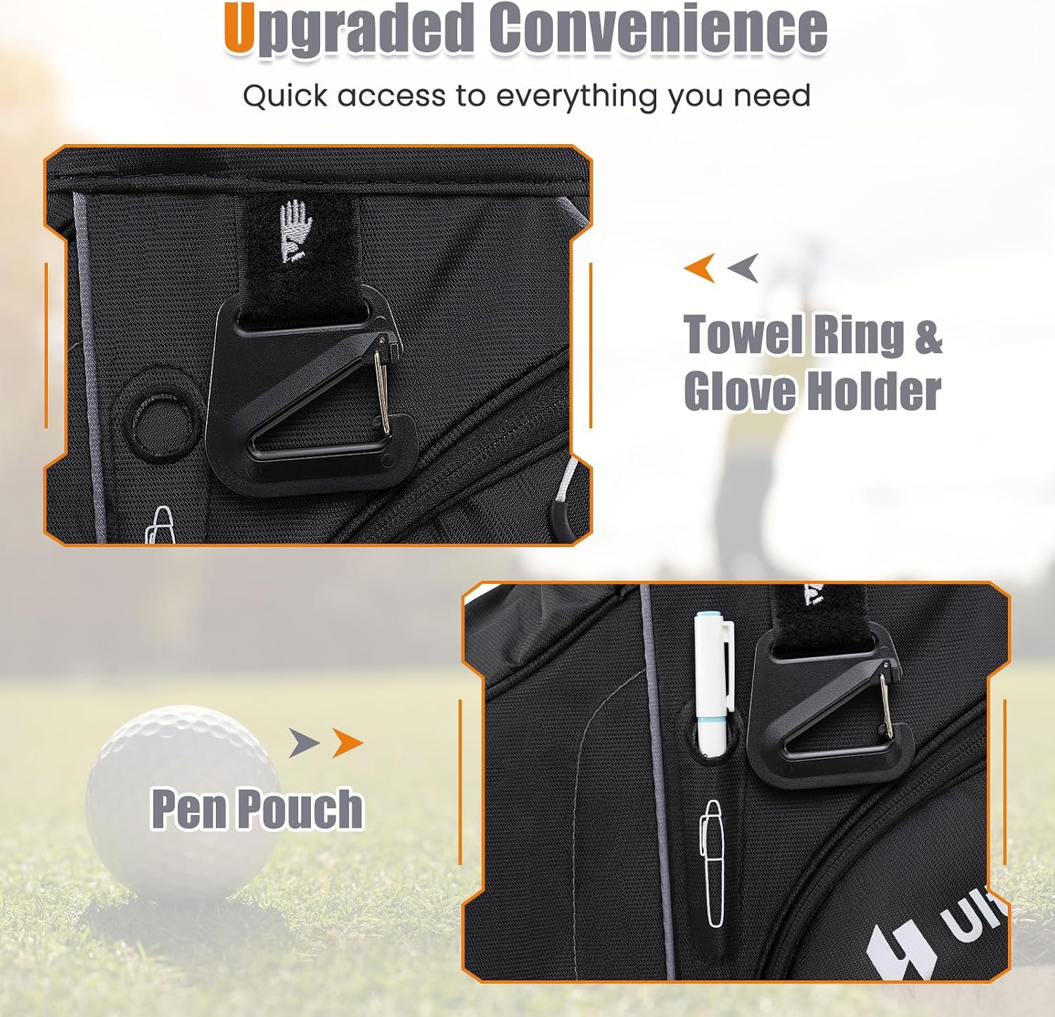 ULTIMATE 14-Way Golf Cart Bag, Golf Bag w/Molded Lock Top & Full Length Dividers, Portable Golf Club Bag w/11 Pockets, Cooler Bag, Padded Strap & Rain Hood for Men Women